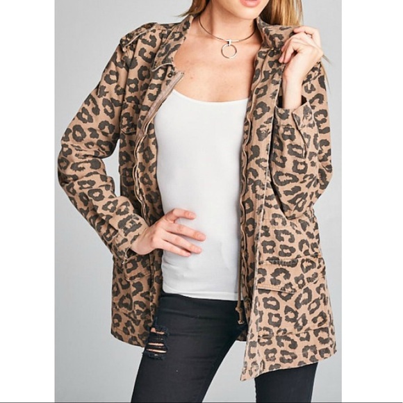 NEW Ellison Leopard Print Zip Up Utility Jacket Adjustable Drawstring Size S - Picture 2 of 12
